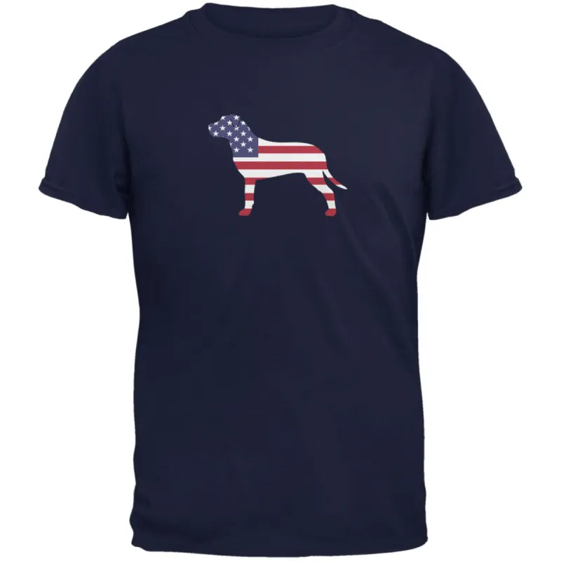 4th of July Patriotic Dog Pit Bull Terrier Navy Adult T-Shirt sold by Old Glory