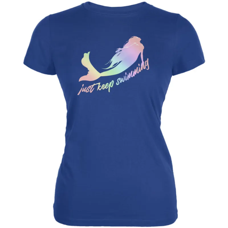 Mermaids Just Keep Swimming Pastels Juniors Soft T Shirt sold by Old Glory