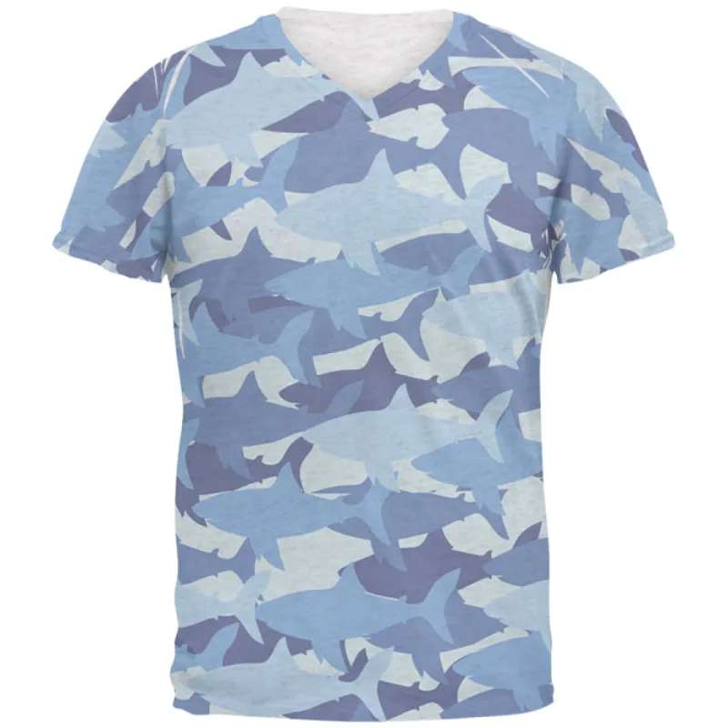 Great White Shark Camo Mens Soft V-Neck T Shirt sold by Old Glory