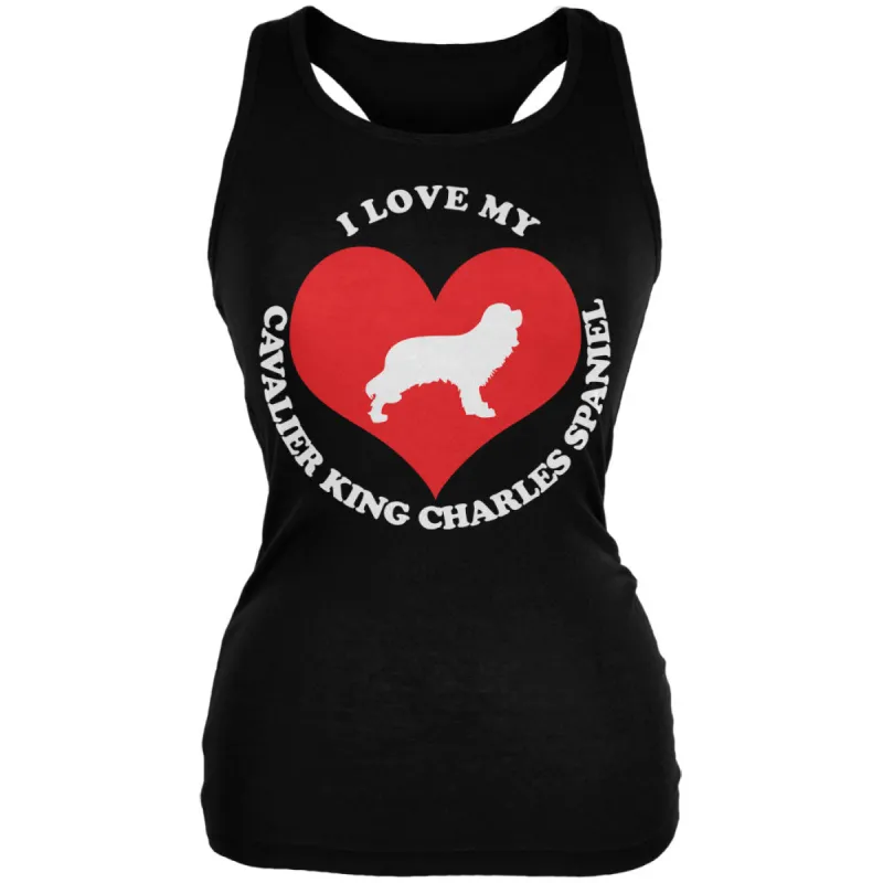Valentines I Love My Cavalier King Charles Spaniel Black Juniors Soft Tank Top sold by Old Glory