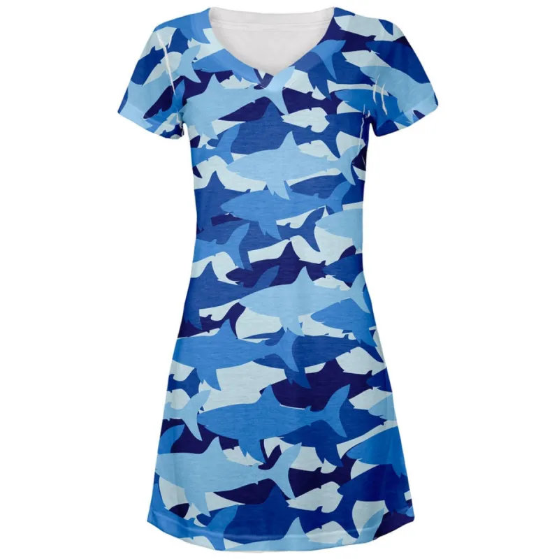 Shark Camo All Over Juniors V-Neck Dress sold by Old Glory
