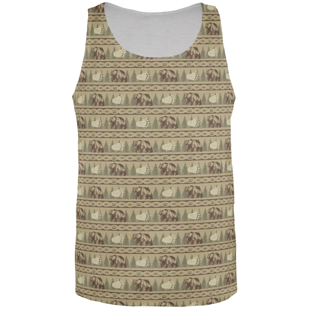 Grizzly Bear Adirondack Pattern Tan All Over Mens Tank Top sold by Old Glory