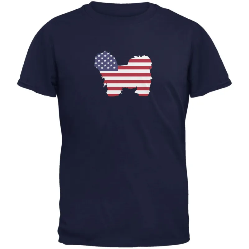 4th of July Patriotic Dog Lhasa Apso Navy Adult T-Shirt sold by Old Glory