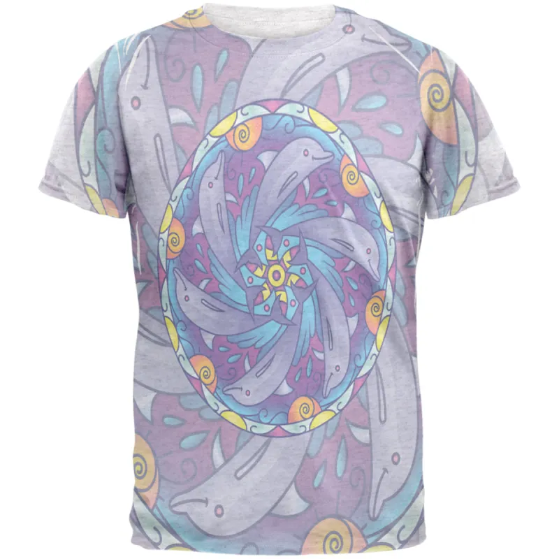 Mandala Trippy Stained Glass Dolphins Mens T Shirt sold by Old Glory