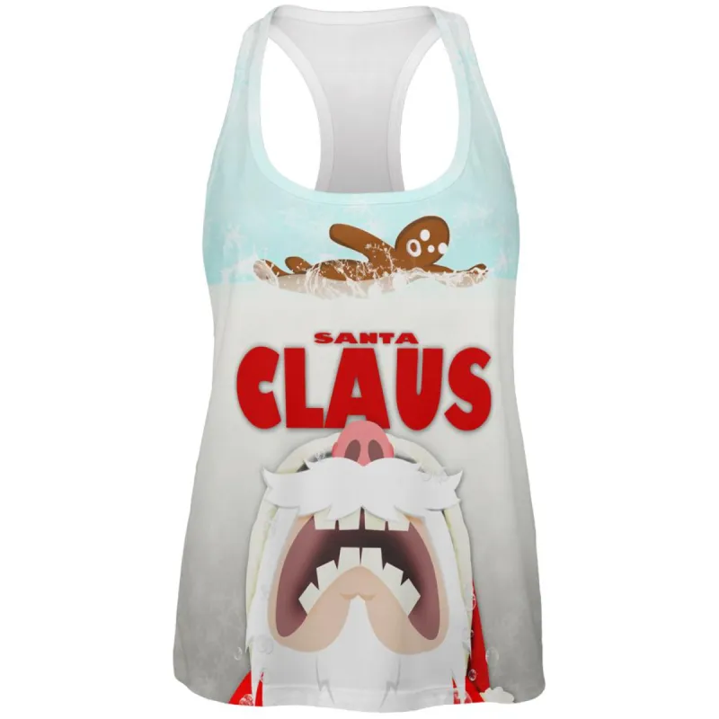 Christmas Santa Jaws Claus Horror All Over Womens Racerback Tank Top sold by Old Glory