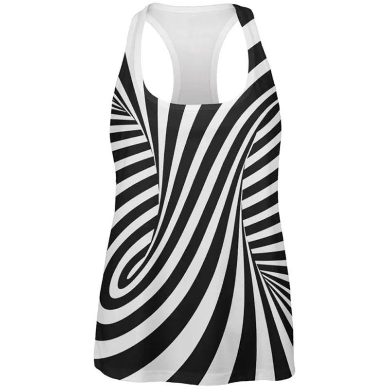 Trippy Black And White Swirl All Over Womens Work Out Tank Top sold by Old Glory