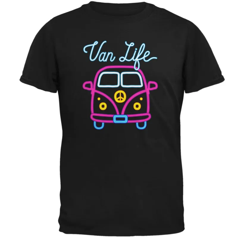 Retro Neon Sign Van Life Bus Mens Soft T Shirt sold by Old Glory