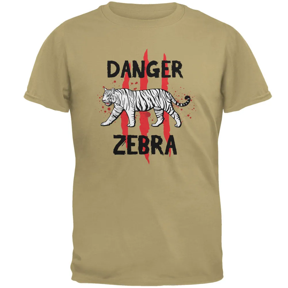 Danger Zebra White Siberian Tiger Tan Adult T-Shirt sold by Old Glory