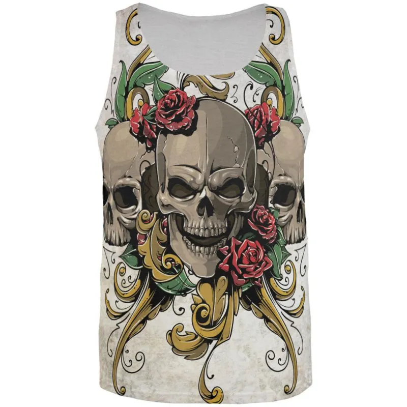 Skulls and Roses Metal Tattoo All Over Adult Tank Top sold by Old Glory