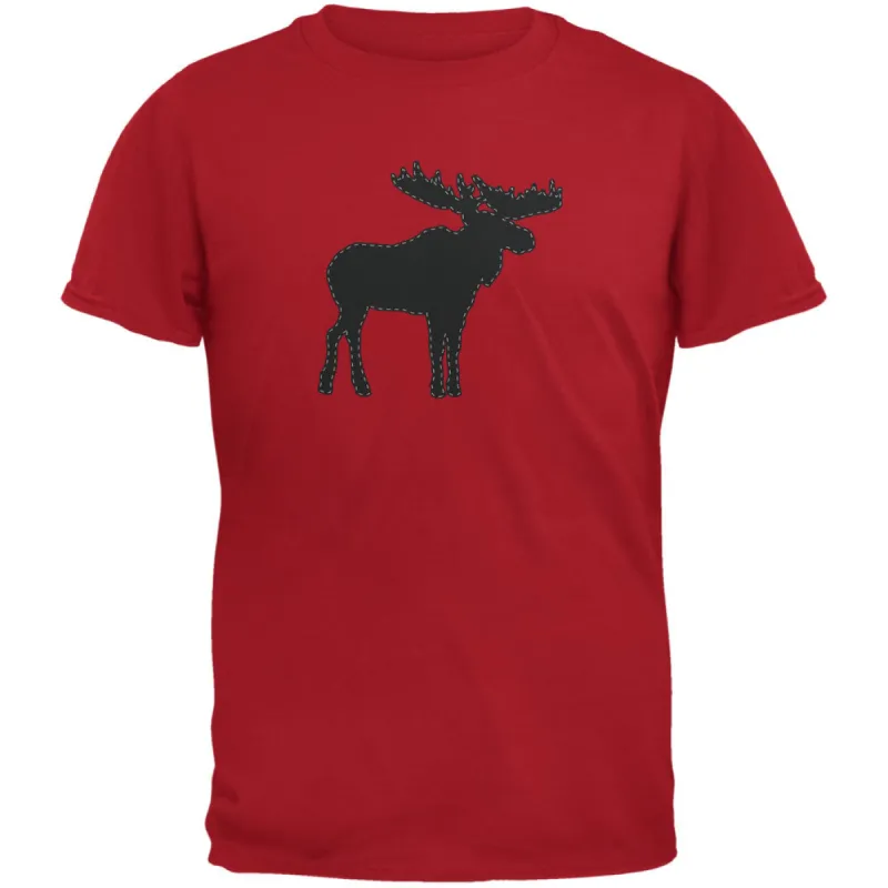 Moose Faux Stitched Red Adult T-Shirt sold by Old Glory