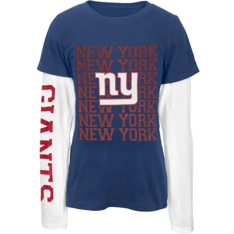 New York Giants - Team & Logo Girls Youth 2fer Long Sleeve NFL T Shirt sold by Old Glory