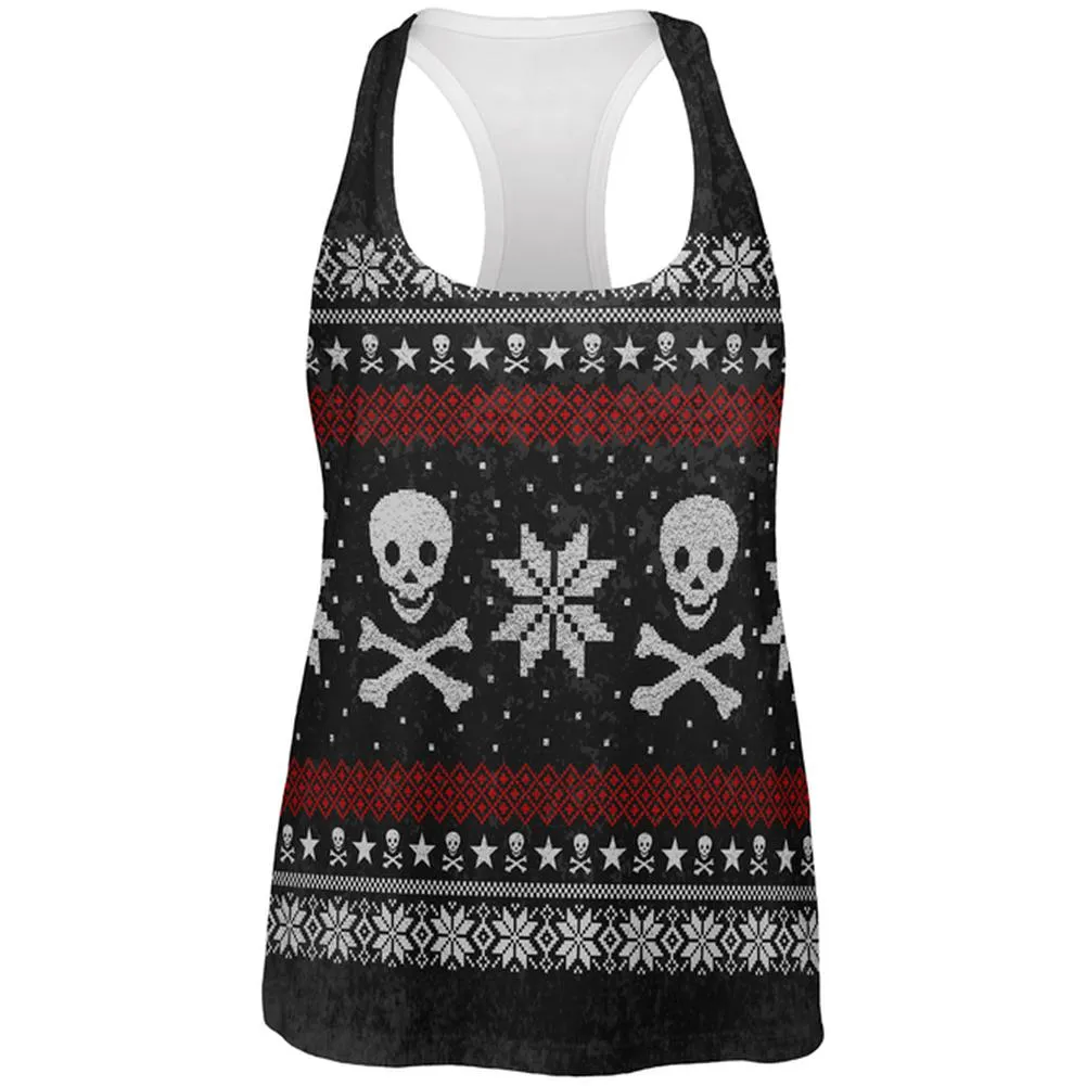 Ugly Christmas Sweater Pirate Skull and Crossbones All Over Womens Work Out Tank Top sold by Old Glory