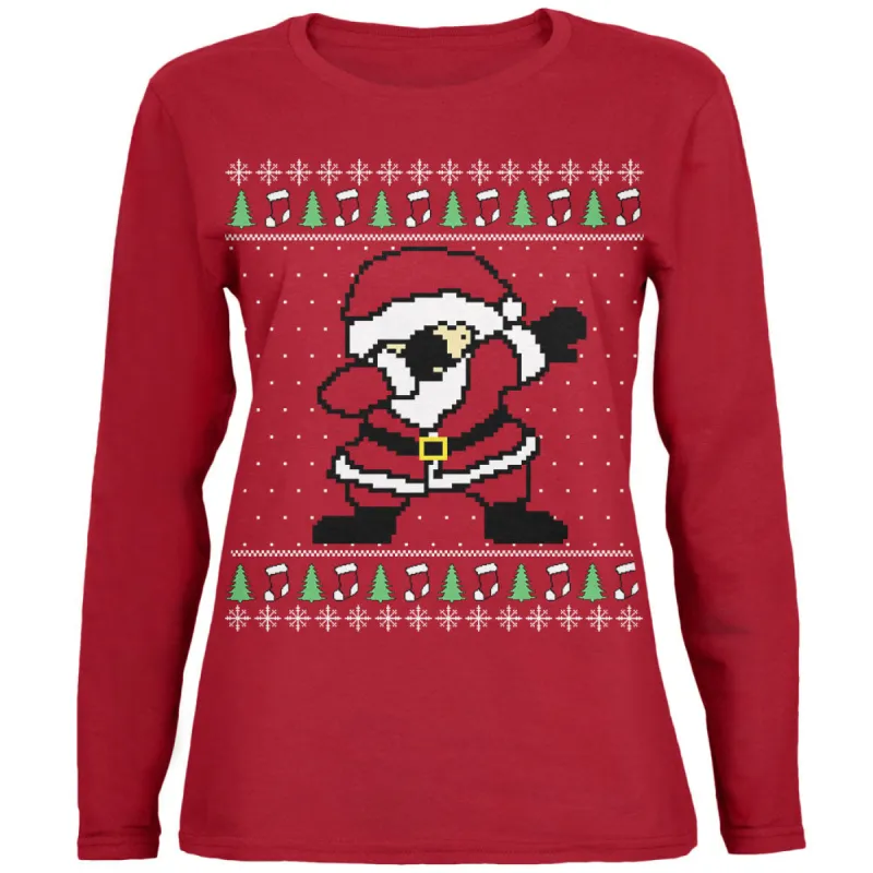 Ugly Christmas Sweater Dabbing Santa Claus Womens Long Sleeve T Shirt sold by Old Glory