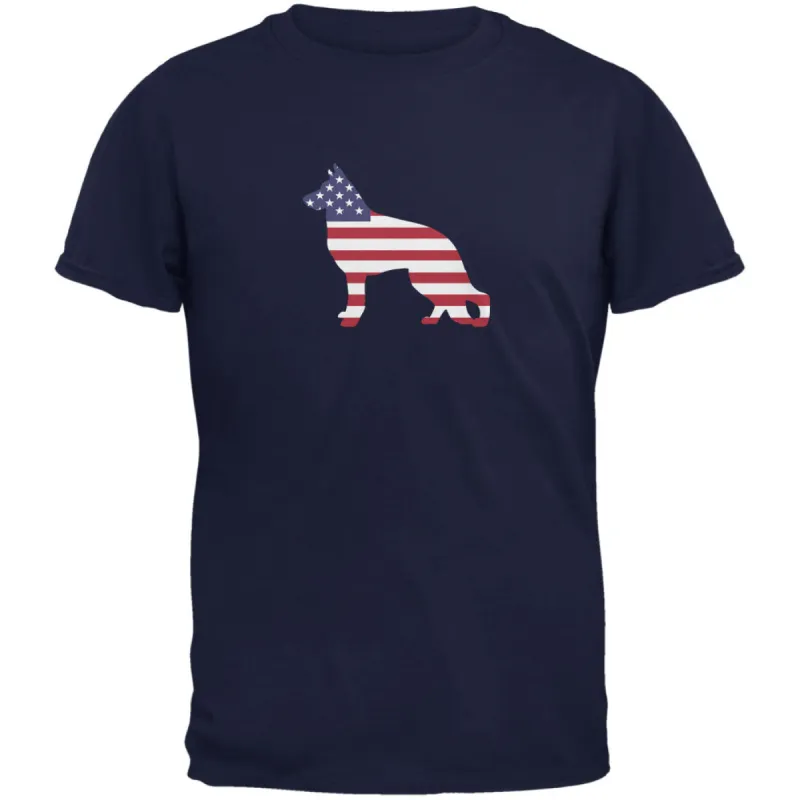4th of July Patriotic Dog German Shepherd Navy Adult T-Shirt sold by Old Glory