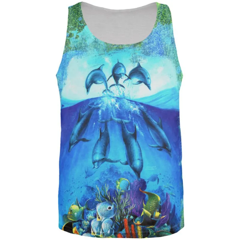 Dolphins Jumping Over Reef All Over Mens Tank Top sold by Old Glory