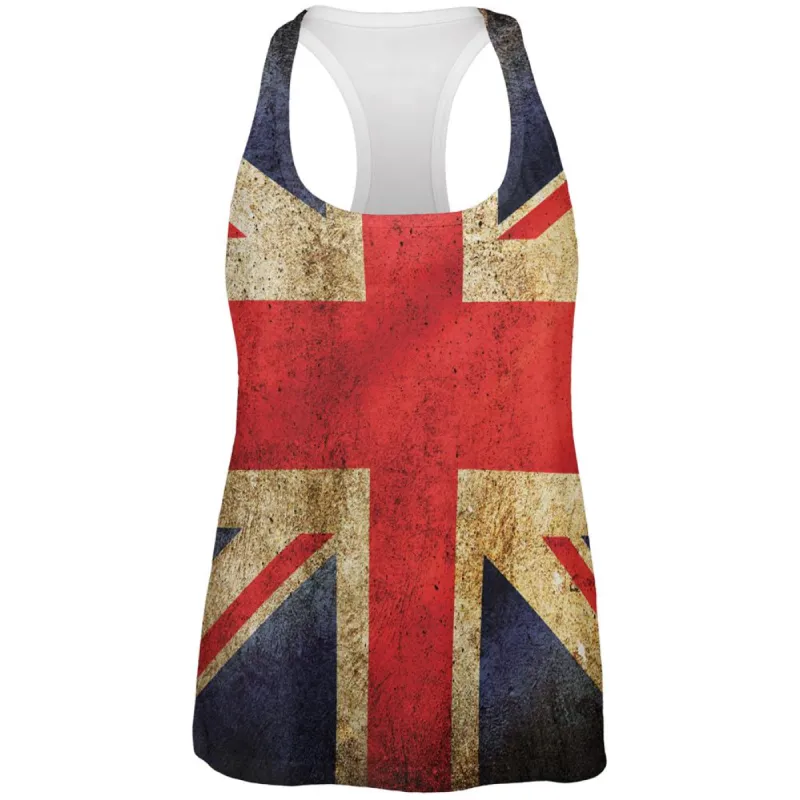 British Flag Union Jack Grunge Distressed All Over Womens Work Out Tank Top sold by Old Glory