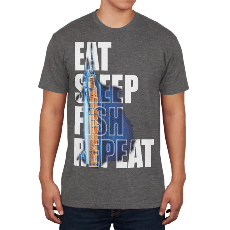 Eat Sleep Fish Repeat Marlin Mens Soft T Shirt sold by Old Glory
