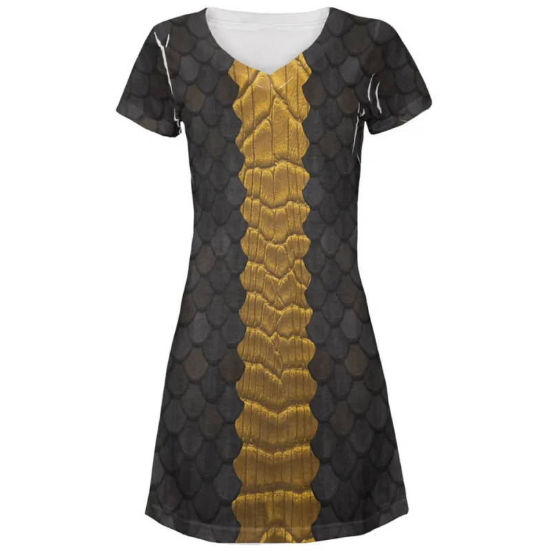 Halloween Black Dragon Costume All Over Juniors V-Neck Dress sold by Old Glory