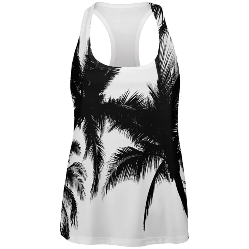 Black And White Palm Tree Silhouette All Over Womens Work Out Tank Top sold by Old Glory