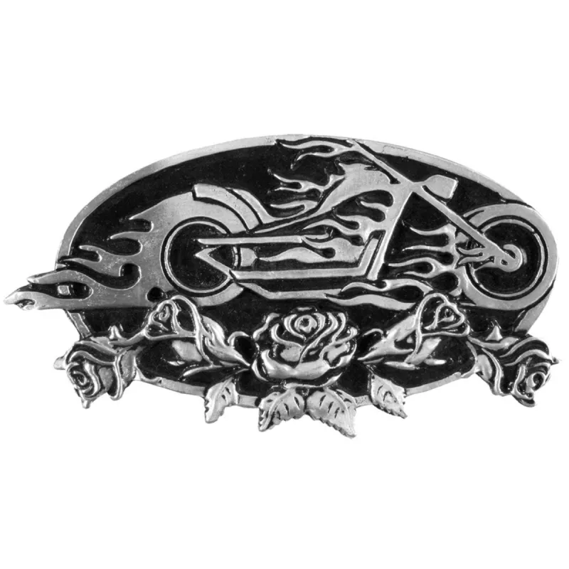 Flaming Bike & Roses Belt Buckle sold by Old Glory