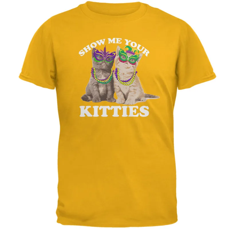 Mardi Gras Show Me Your Kitties Funny Pun Mens T Shirt sold by Old Glory
