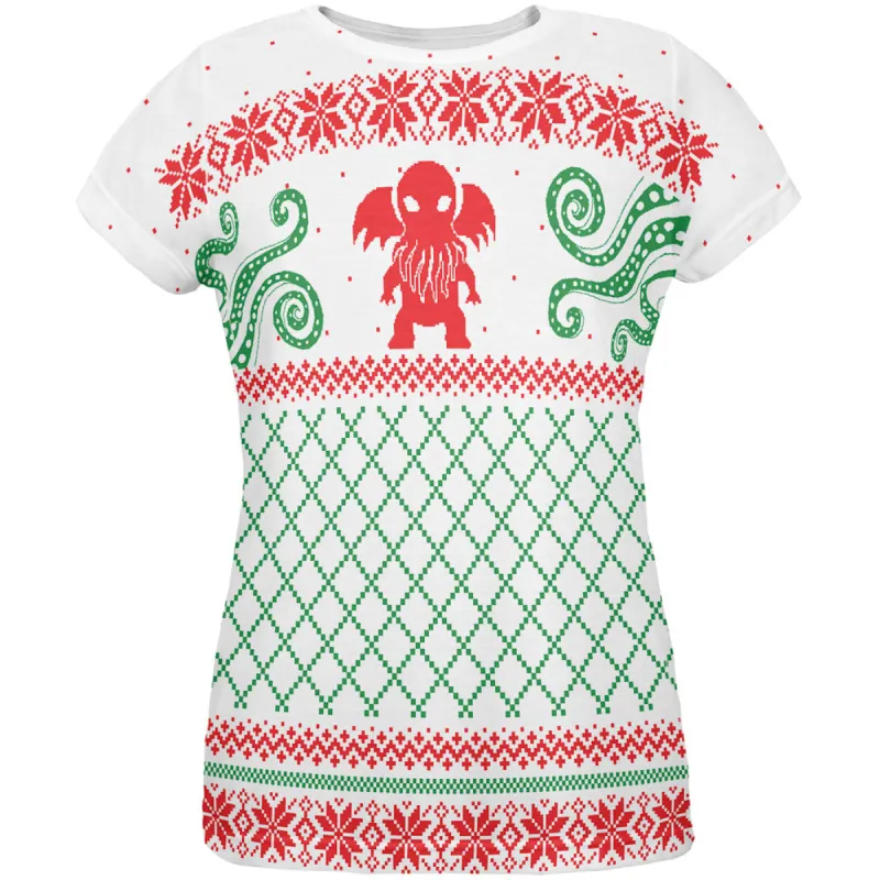 Cthulhu Lovecraft Dimensions Ugly Christmas Sweater All Over Womens T Shirt sold by Old Glory