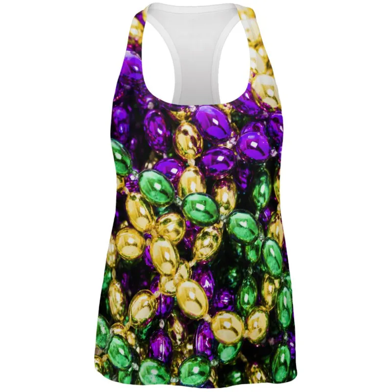 Mardi Gras Beads All Over Womens Racerback Tank Top sold by Old Glory
