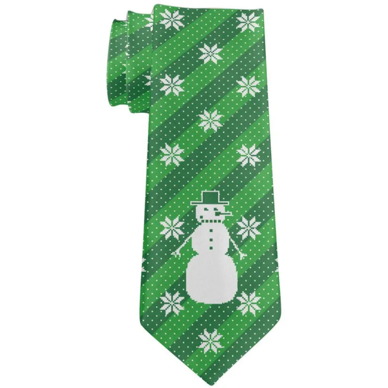 Big Snowman Ugly Christmas Sweater Green All Over Neck Tie sold by Old Glory