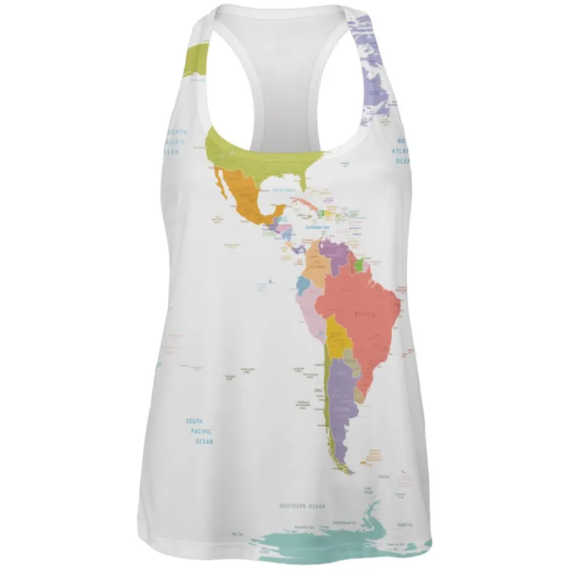 World Traveler Global Map All Over Womens Racerback Tank Top sold by Old Glory