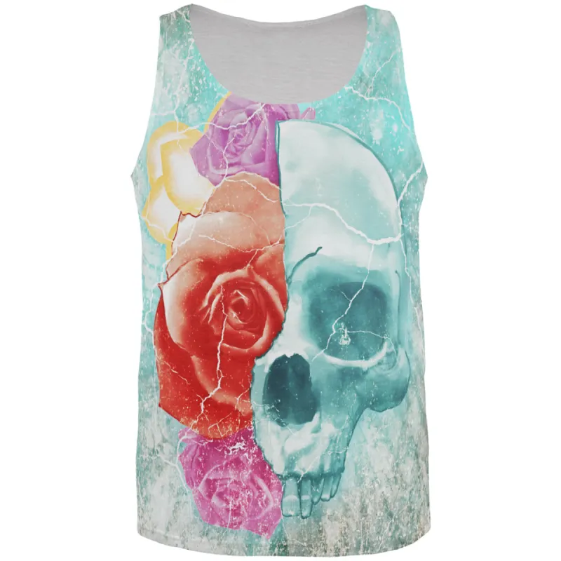 Halloween Distressed Skull and Flowers All Over Mens Tank Top sold by Old Glory