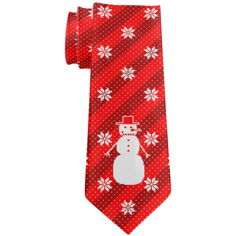 Big Snowman Ugly Christmas Sweater Red All Over Neck Tie sold by Old Glory
