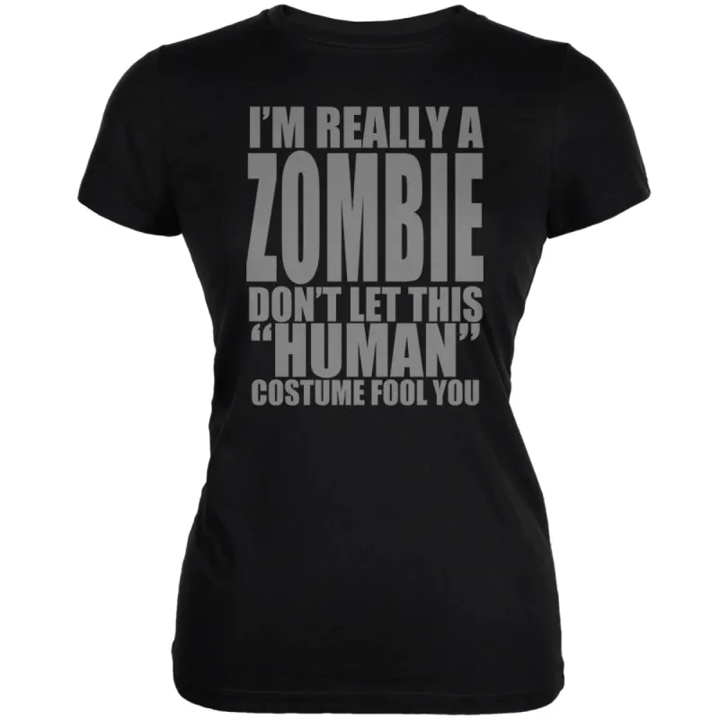 Halloween Human Zombie Costume Black Juniors Soft T-Shirt sold by Old Glory