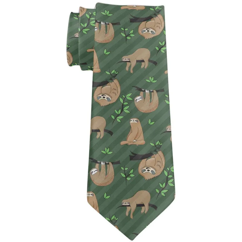 Sloth Pattern Nature Leaves Cute All Over Neck Tie sold by Old Glory
