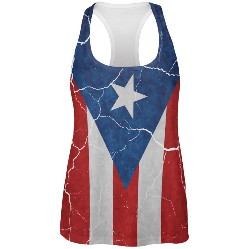 Distressed Puerto Rican Flag All Over Womens Work Out Tank Top sold by Old Glory