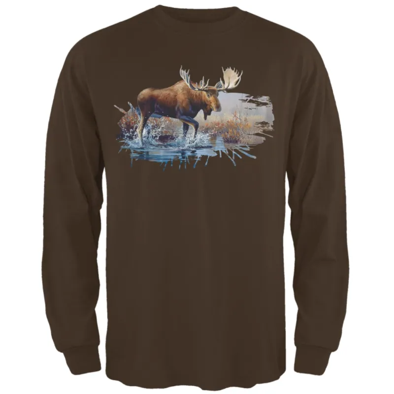 Moose Crossing the River Mens Long Sleeve T Shirt sold by Old Glory