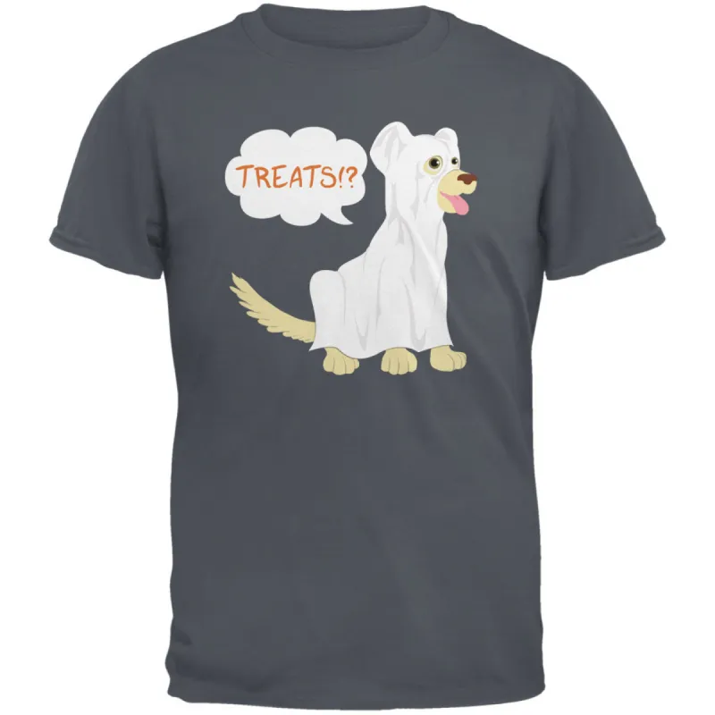 Halloween Ghost Treats Dog Charcoal Grey Adult T-Shirt sold by Old Glory