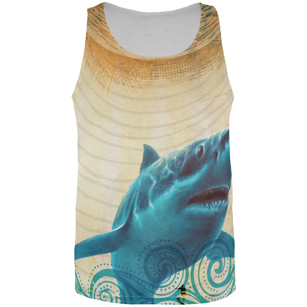 Great White Shark in Waves All Over Mens Tank Top sold by Old Glory