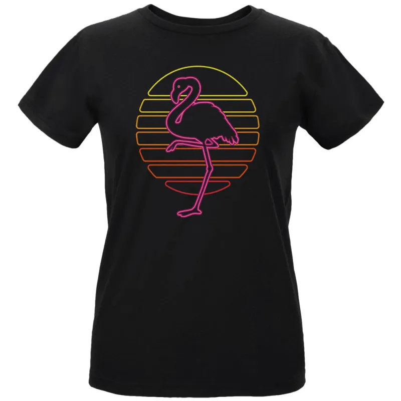 Retro 80s Neon Sign Flamingo Sunset Womens T Shirt sold by Old Glory