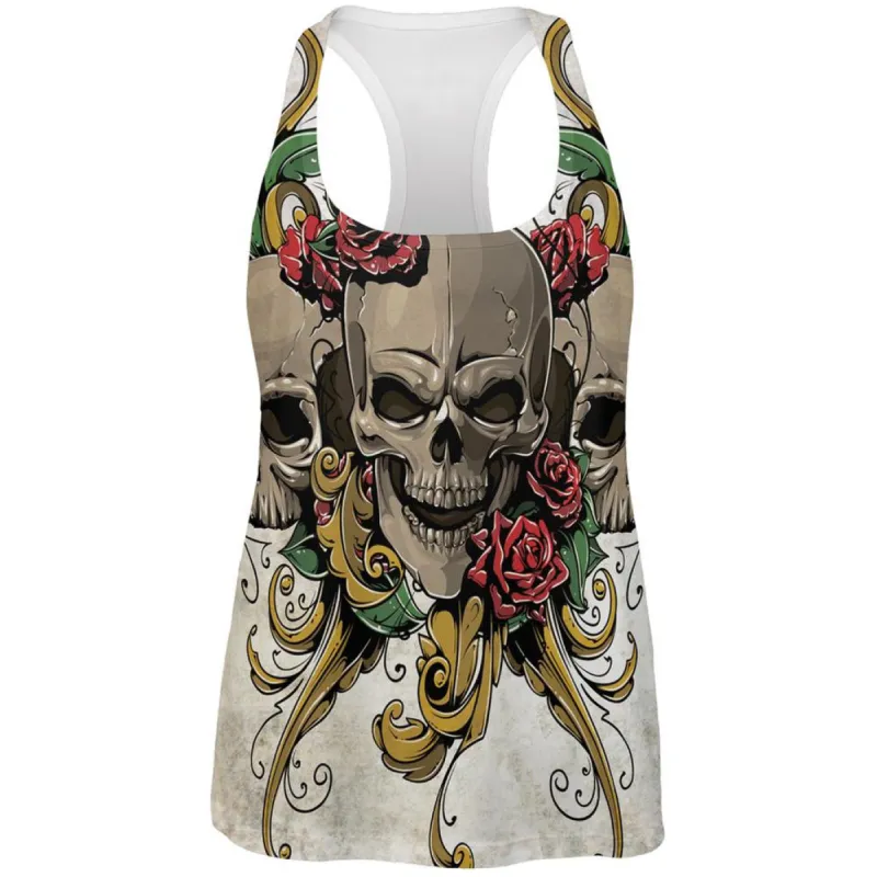 Skulls and Roses Metal Tattoo All Over Womens Work Out Tank Top sold by Old Glory