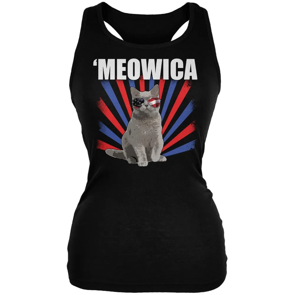 4th of July Meowica Black Juniors Tank Top sold by Old Glory