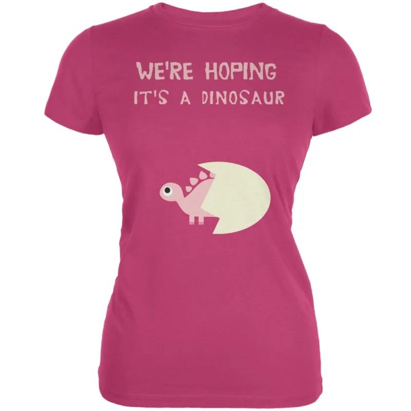 We're Hoping It's a Dinosaur Girl Black Juniors Soft T-Shirt sold by Old Glory