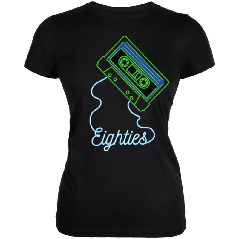 Retro 80s Neon Sign Cassette Tape Eighties Juniors Soft T Shirt sold by Old Glory