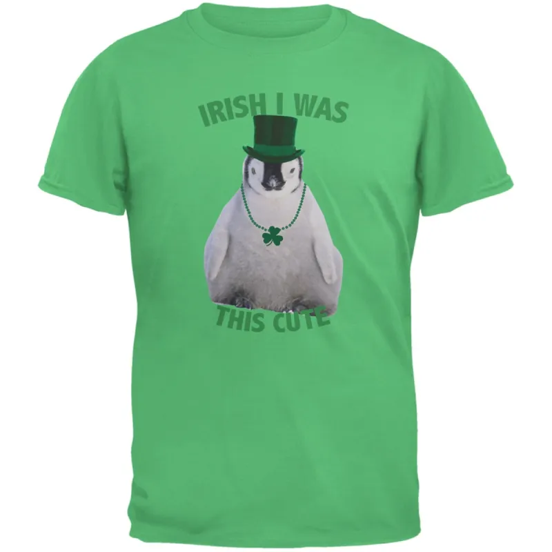 St. Patrick's Day - Irish I Was This Cute Penguin Irish Green Adult T-Shirt made by Old Glory