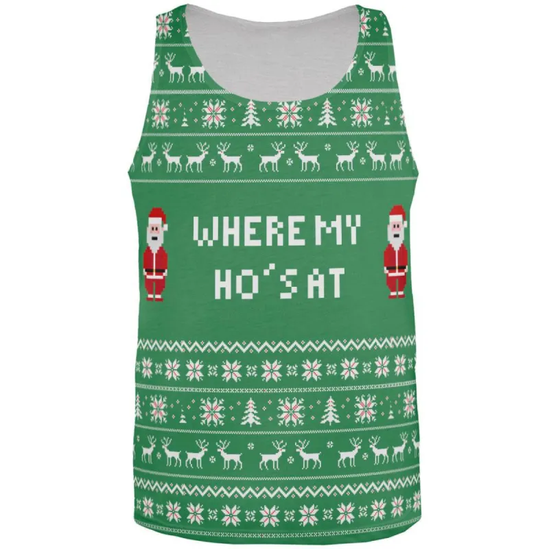 Christmas Where My Ho's At Ugly Sweater All Over Adult Tank Top sold by Old Glory