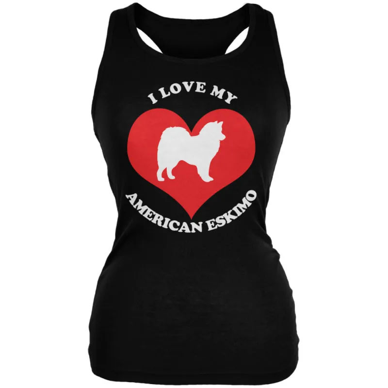 Valentines I Love My American Eskimo Black Juniors Soft Tank Top sold by Old Glory