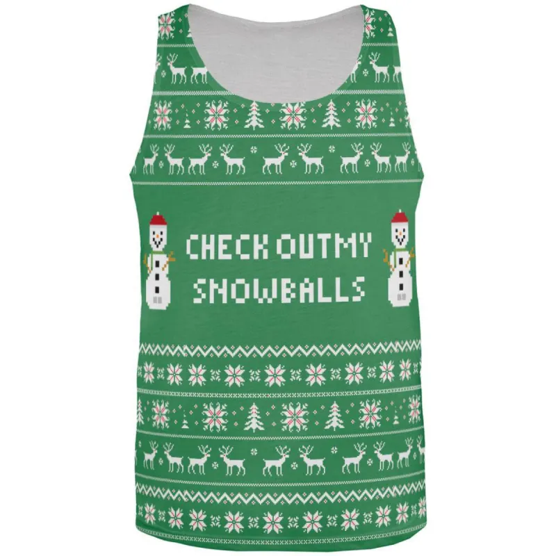 Christmas Check Out My Snowballs Ugly Sweater All Over Adult Tank Top sold by Old Glory