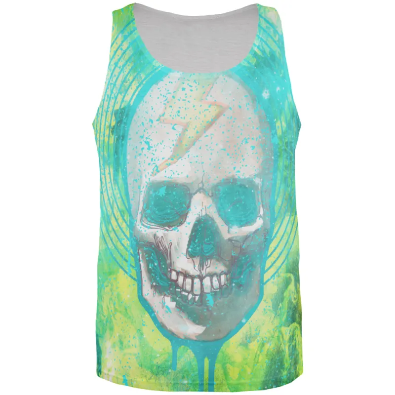Halloween Lightning Bolt Skull Distressed Plasma All Over Mens Tank Top sold by Old Glory
