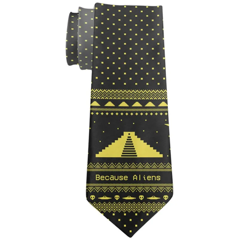 Ugly Christmas Sweater Because Pyramid Aliens All Over Neck Tie sold by Old Glory