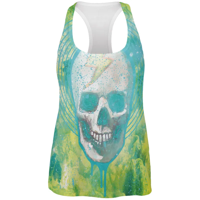 Halloween Lightining Bolt Skull Dristressed Plasma All Over Womens Work Out Tank Top sold by Old Glory