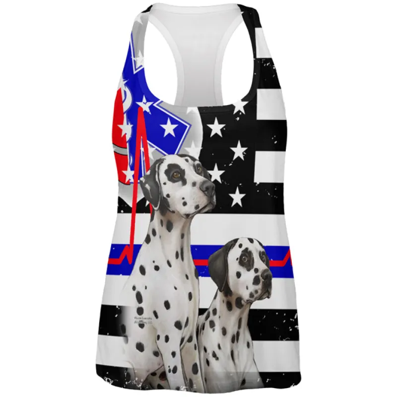 Firefighter EMT Dalmatian Live Forever Thin Red Line Flag Womens Work Out Tank Top sold by Old Glory